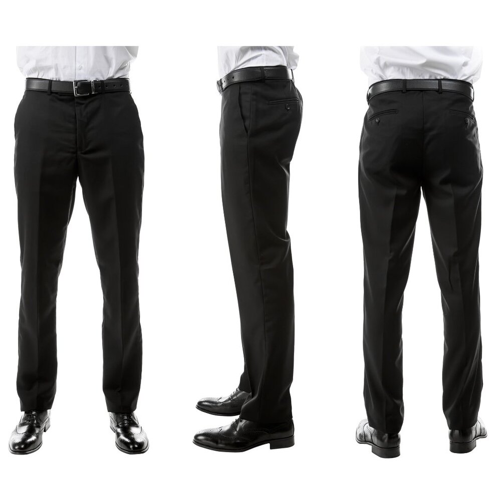 Azzuro Men's 3-Pack of Black Dress Pants (Unhemmed/Open Bottom)